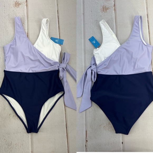 NWT Women's One Piece Swimsuit Wrap Color Block Tie Side Bathing Suit SIZE M - Picture 13 of 17